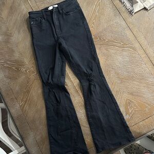 KanCan Black Flare Jeans with Knee Rips